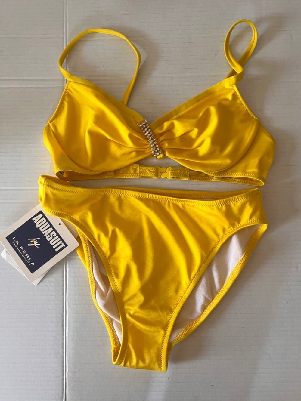 VINTAGE 90'S LA PERLA AQUA SUIT TWO PIECE BIKINI SET SZ 46 / 10 US YELLOW
